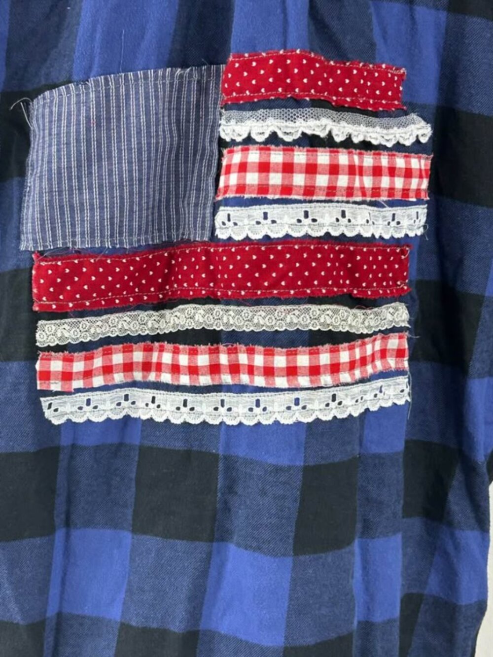 Patriotic Flannel Women’s Button up shirt 4th of July Upcycled  American Flag